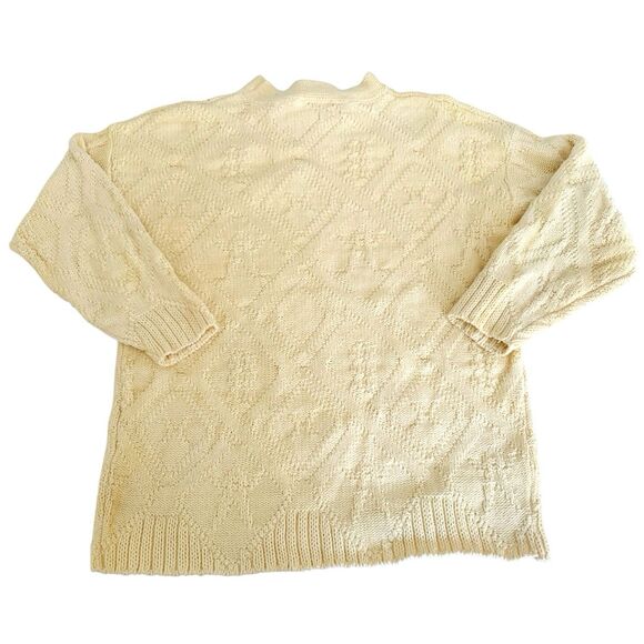 VTG Sweater Women M Beige Chunky Knit Soft Cotton Crewneck Preppy Coastal Winter - Picture 2 of 9